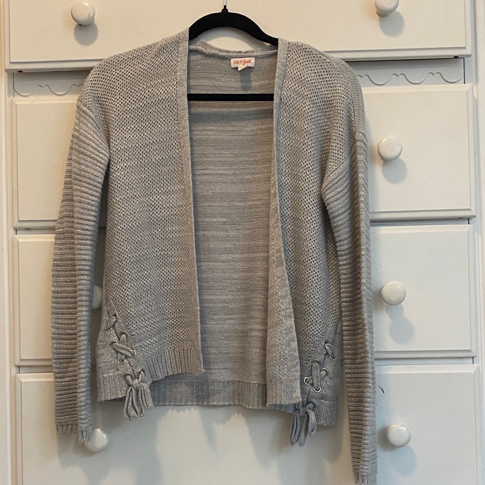 Cat and Jack Gray Open-Front Sweater with Bow Details
